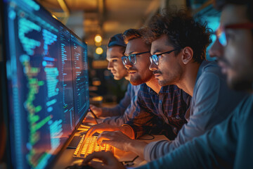 a group of developers men and women working together to program an e-commerce website.