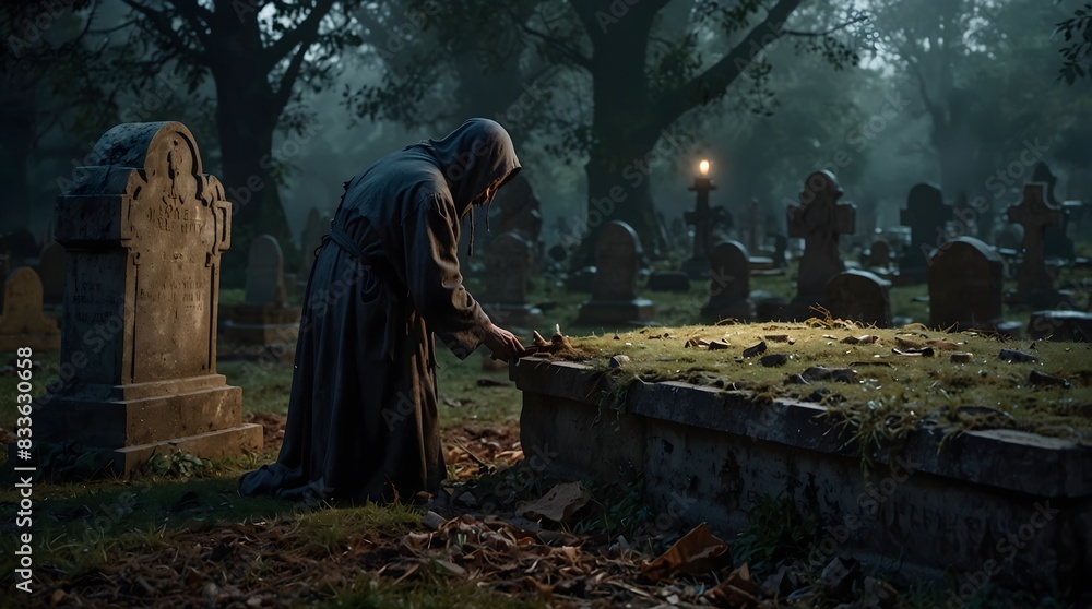 A scene where a character uncovers a mysterious relic buried deep ...