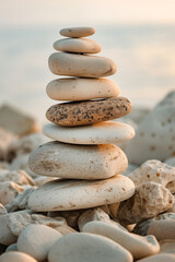 Wall Mural - Zen stack of stones, pile of balanced rocks, nature healing, balance wellness and harmony still life