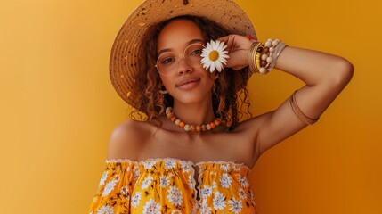 Wall Mural - The woman with sunflower