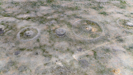 Wall Mural - sacred shamanic historical places from the height of a drone flight in the southern regions of Altai in May