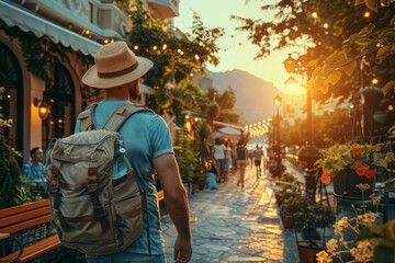 Wall Mural - Young people travel sightseeing at popular landmark. Travel concept