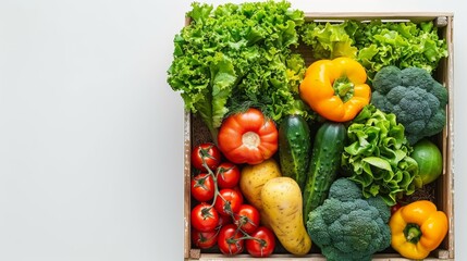 Wall Mural - A wooden crate filled with a variety of vegetables including carrots, tomatoes