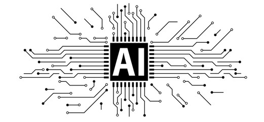Artificial intelligence AI pictogram. Technology related to artificial intelligence, computers and systems that are intelligent, graphic of robot. Vector ai generated logo or symbol. Tech icon