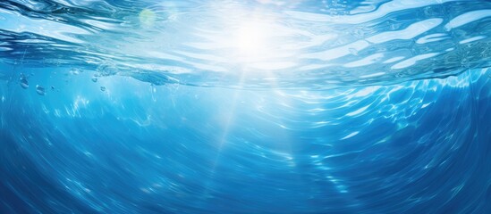 Leinwandbilder - Water blue Ripples Background with sunlight top view Background Circle wave pattern water well free space display product Transparent blue clear water surface texture with ripples splash Abstract