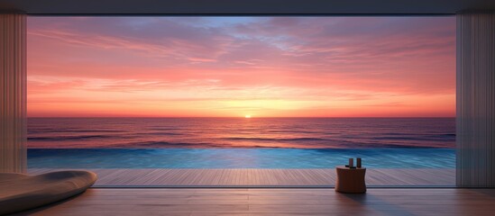 Poster - Scenic view of beautiful sunset above the sea. Creative banner. Copyspace image