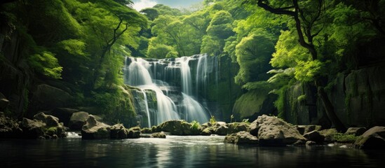 Sticker - Waterfall green nature. Creative banner. Copyspace image