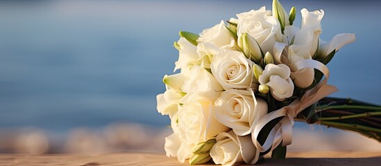 Poster - wedding bouquet with beautiful white flowers. Creative banner. Copyspace image