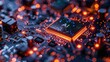 © Saim Art - Glowing AI motherboard chip, artificial intelligence CPU chip AI written on chip vertical view