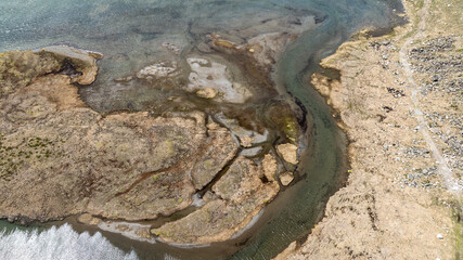 stunning landscapes of mountains, lakes and rivers from a drone flight in the southern regions of Altai in May