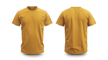 Wall Mural - Plain gold or yellow t-shirt front and back view for mockup in PNG transparent background