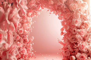Wall Mural - Pink rose petals on a rose background with flower bouquet and nature's beauty