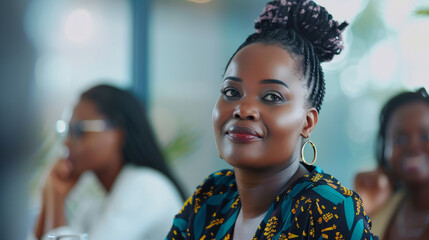 Wall Mural - an African businesswoman discussing a project with colleagues in a modern conference room