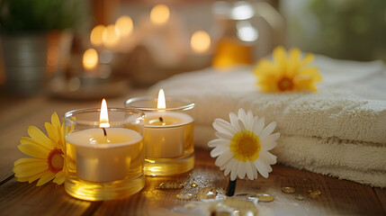 burning candles in the church spa still life with candles