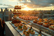 © Erzsbet - cathering for a luxory event on a top of a skyscraper in the sunset, little fingerfoods and appetizers with salmon caviar