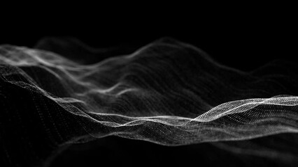 Canvas Print - Futuristic moving wave. Digital dark background with moving particles. Big data visualization. 3d rendering