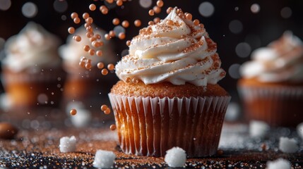 Poster - sugar pellets gently sprinkled on a cupcake give a delightful hint of sweetness, enhancing the charm of your dessert