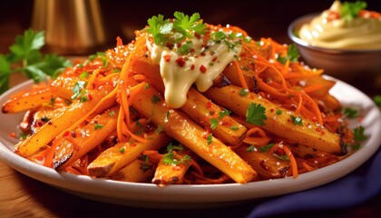 Crispy baked parsnip fries seasoned with paprika and garlic, served with a side of aioli for 
