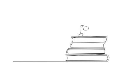 Wall Mural - Self drawing animation of one line drawing astronaut sitting on pile of books reading book. High interest in reading. Opening horizon of thinking. Space book festival concept. Full length animated