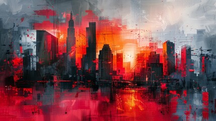 Abstract Cityscapes, Stylized urban landscapes with exaggerated perspectives, giving a modern and edgy feel
