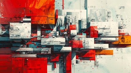 Wall Mural - Abstract Cityscapes, Stylized urban landscapes with exaggerated perspectives, giving a modern and edgy feel