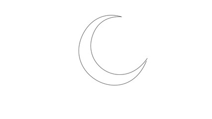 Wall Mural - Self drawing animation of single continuous line drawing the crescent moon is clearly visible and shining. Has the meaning of the spirit of renewal. Also on top of mosque dome. Full length animated
