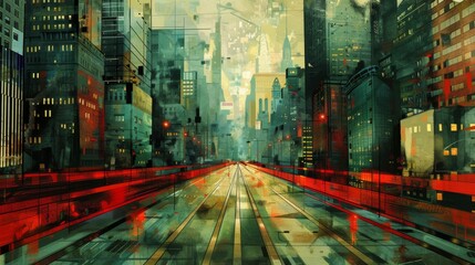 Wall Mural - Abstract Cityscapes, Stylized urban landscapes with exaggerated perspectives