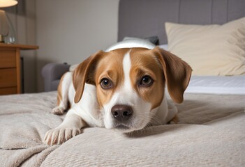 cute dog lying on bed