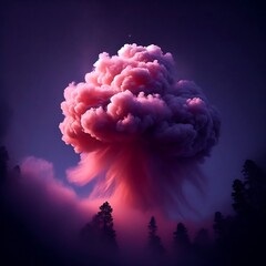Wall Mural - A vibrant cloud of smoke with a color gradient from deep purple to pink, suggesting a dynamic and intense event