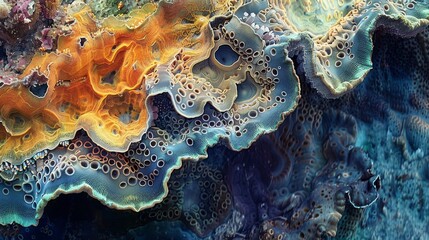 Abstract Coral Reefs, Detailed close-ups of coral reefs creating intricate abstract patterns