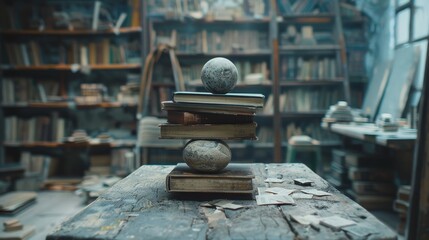 Wall Mural - A stack of books is on top of a stack of books