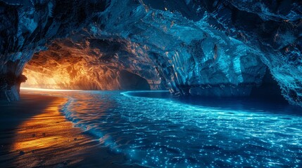 Canvas Print - a cave with a river running through it