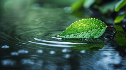 Wall Mural - a leaf is floating on the surface of a body of water
