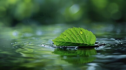Wall Mural - a leaf is floating on the surface of a body of water