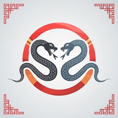 chinese new years iconic that combines a fierce snake head and chinese elemen