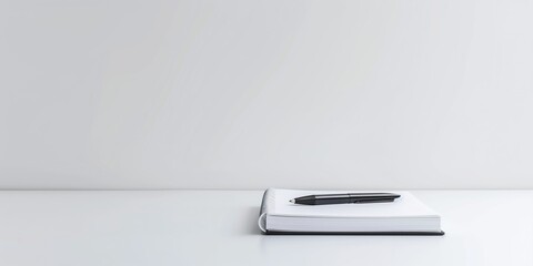 A white notebook with a pen on top of it, copy space