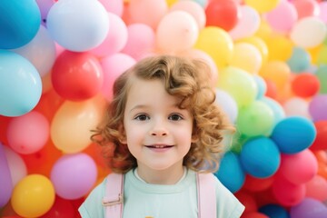 Happy Child with Colorful Balloons