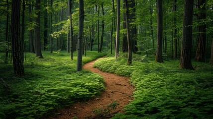 Wall Mural - a path through a forest with trees on both sides