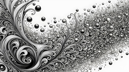 Wall Mural - abstract fractal background. black and white waves with bubbles. wallpaper	