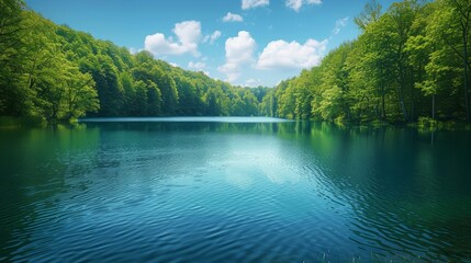Aufkleber - A calm lake with a blue sky in the background