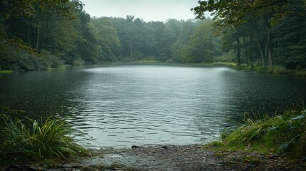 Aufkleber - A lake with rain falling on it