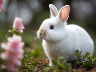 white rabbit with pink flowers