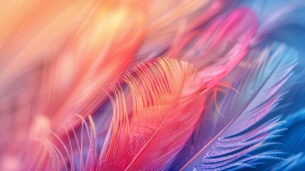 Wall Mural - Abstract Feather Textures, Soft, colorful feather textures in macro detail, highlighting natural beauty and delicacy