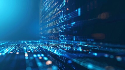 abstract software development code on blue cyberspace background programming and coding concept