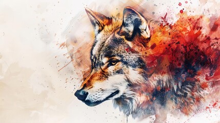 Wall Mural - abstract watercolor painting of a majestic wolfs head capturing its wild spirit artistic illustration