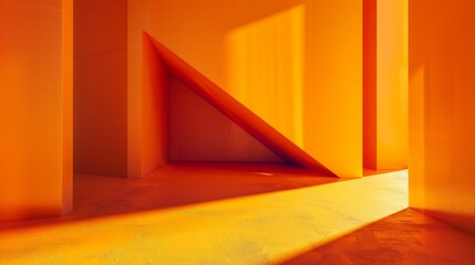 minimal architecture with red background, light diffraction and shadowing.