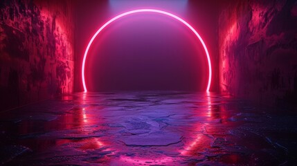 Wall Mural - A futuristic neon circle on a dark background. An abstract light circle.