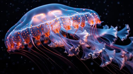 Wall Mural - Underwater world, floating jellyfish in the ocean depths.