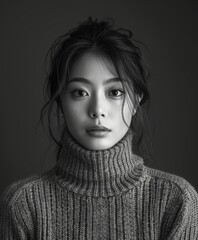 Poster - Asian Woman in Turtle Neck Sweater