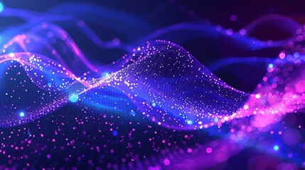 Wave with moving dots. Music stream. 3D rendering. Abstract digital data background.